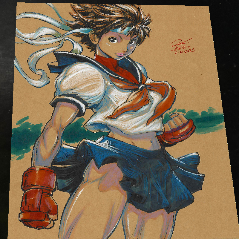 Sakura Kasugano Street Fighter Art Print Signed 8.5x11 by Keyeske