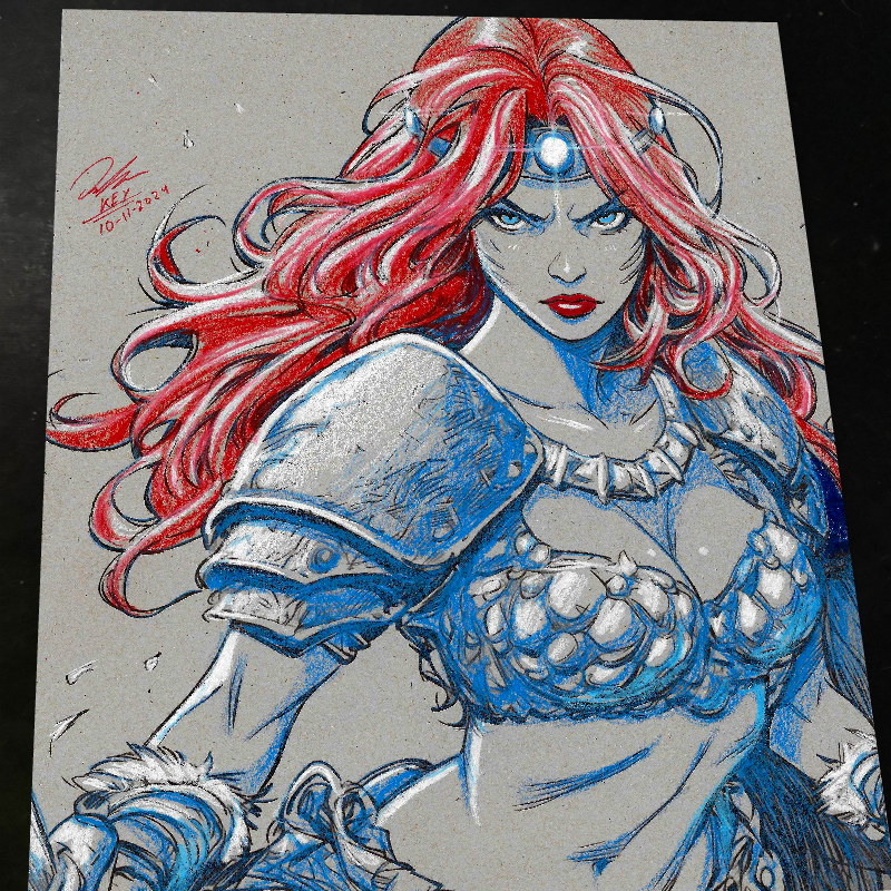 Red Sonja Art Print Signed 8.5x11 | Art by Keyeske