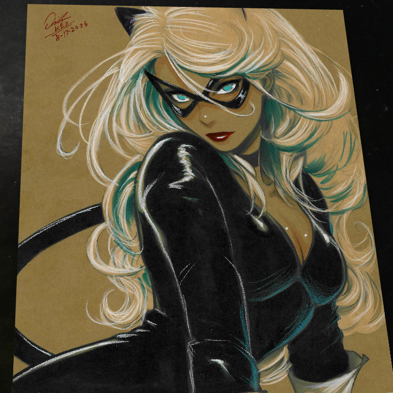 Black Cat Art Print Signed 8.5x11 | Art by Keyeske