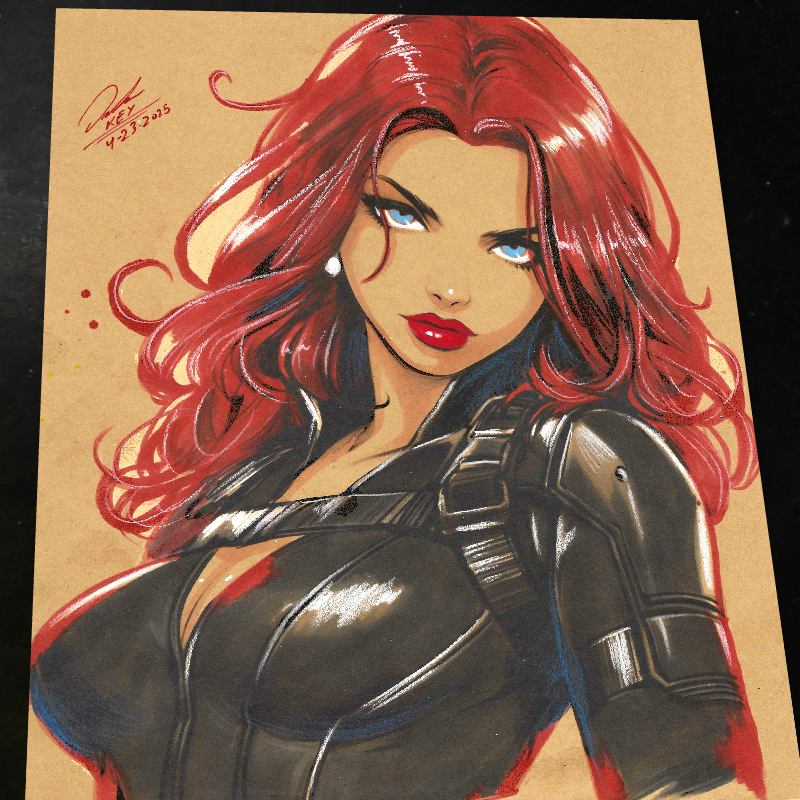 Black Widow Marvel Red Hair Portrait Art Print Signed 8.5x11 | Art by Keyeske