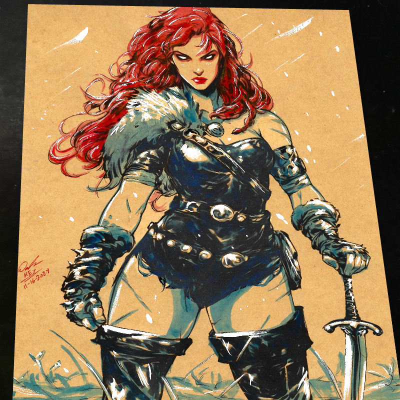Red Sonja Art Print Signed 8.5x11 | Art by Keyeske