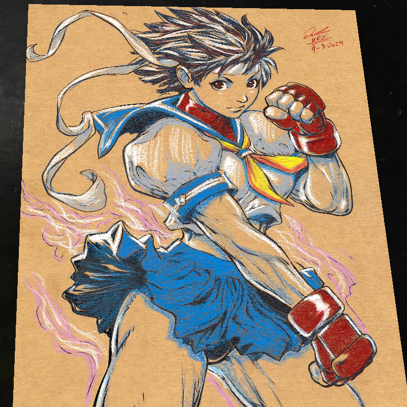 Sakura Kasugano Street Fighter Art Print Signed 8.5x11 by Keyeske