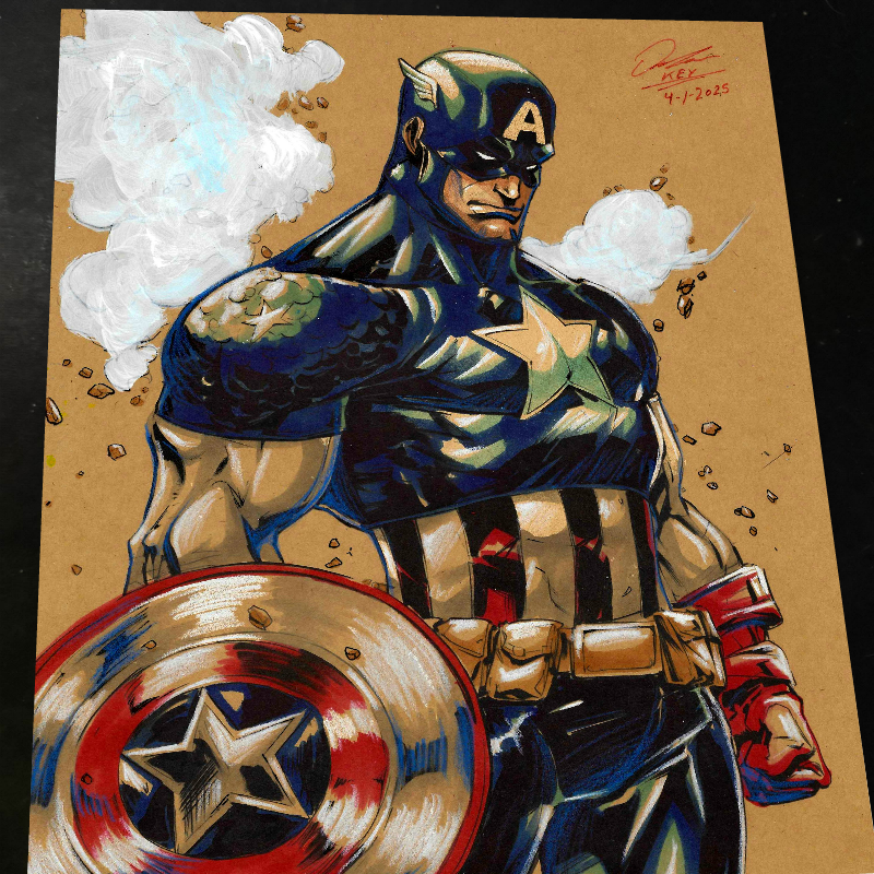 Captain America Art Print Signed 8.5x11 | Art by Keyeske