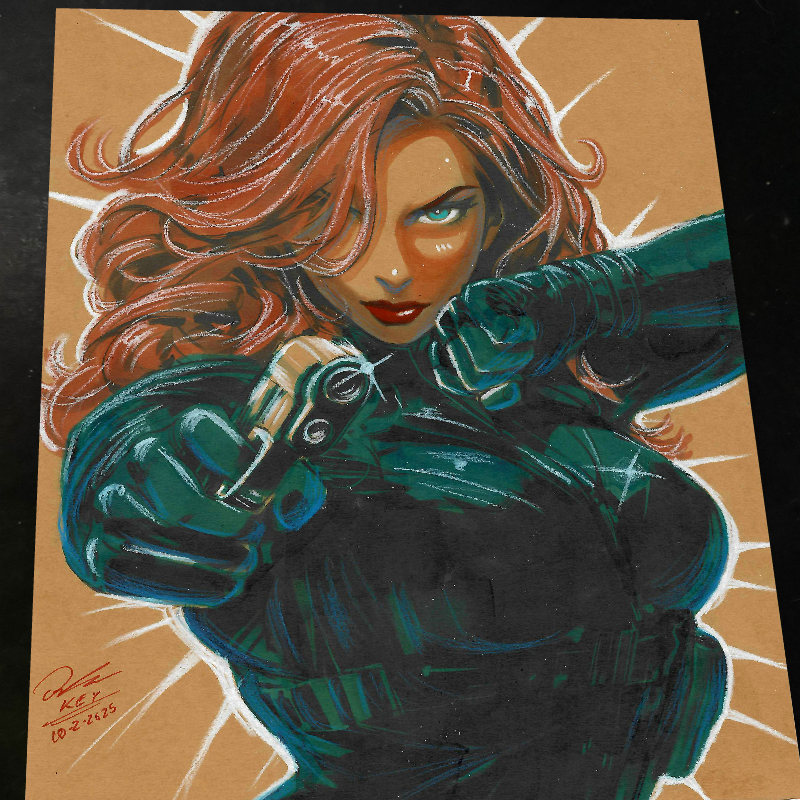 Black Widow Marvel Dual Pistols Art Print Signed 8.5x11 | Art by Keyeske