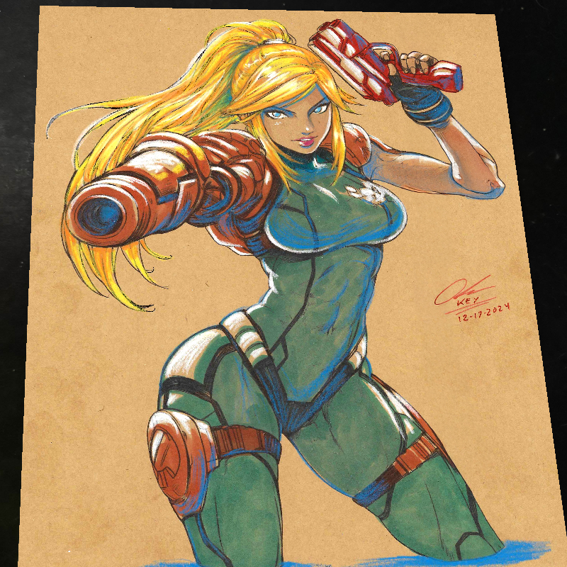 Zero Suit Samus Aran Super Metroid Art Print Signed 8.5x11 | Art by Keyeske