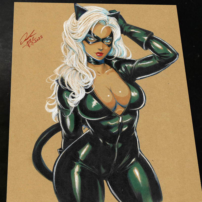Black Cat Art Print Signed 8.5x11 | Art by Keyeske