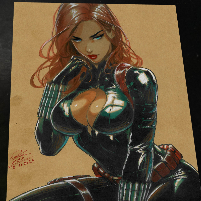 Black Widow Marvel Kneeling Pose Art Print Signed 8.5x11 | Art by Keyeske