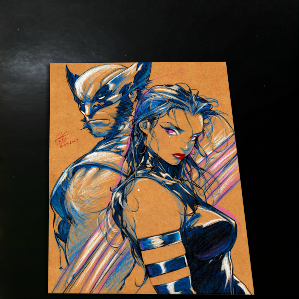 Psylocke & Wolverine Art Print Signed 8.5x11 | Art by Keyeske