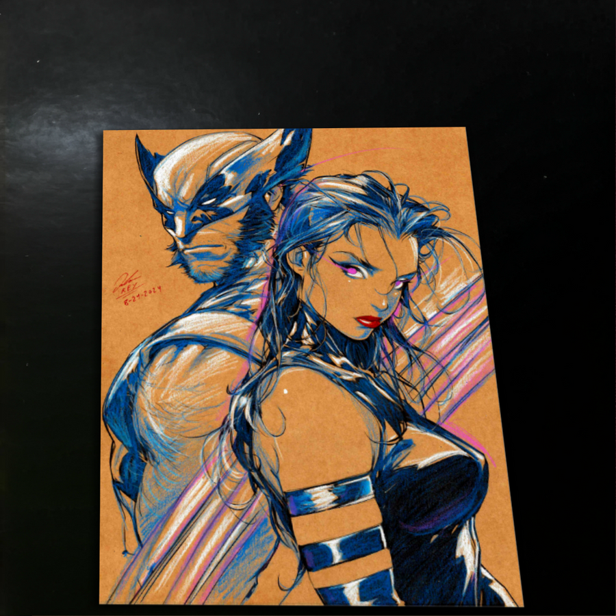 Psylocke & Wolverine - Marvel art print by Keyeske