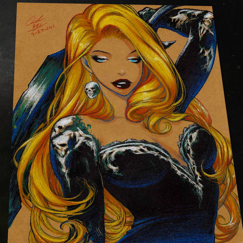 Skull Girl Original Art Print Signed 8.5x11 | Art by Keyeske