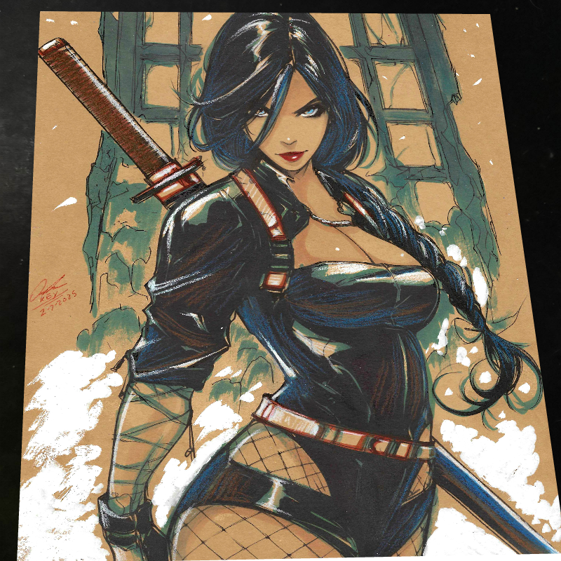 Sword Girl Original Art Print Signed 8.5x11 | Art by Keyeske