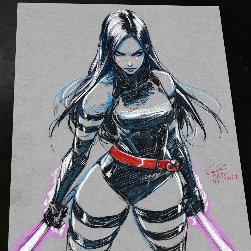Psylocke Art Print Signed 8.5x11 | Art by Keyeske