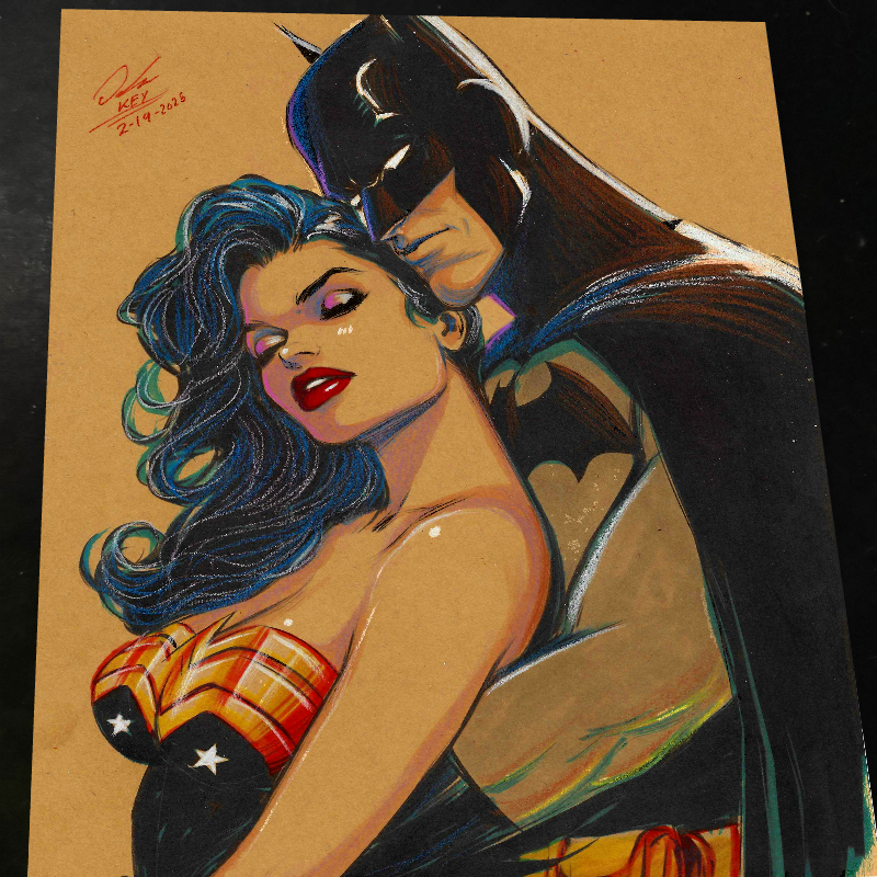 Batman & Wonder Woman DC Comics Portrait Art Print Signed 8.5x11 | Keyeske